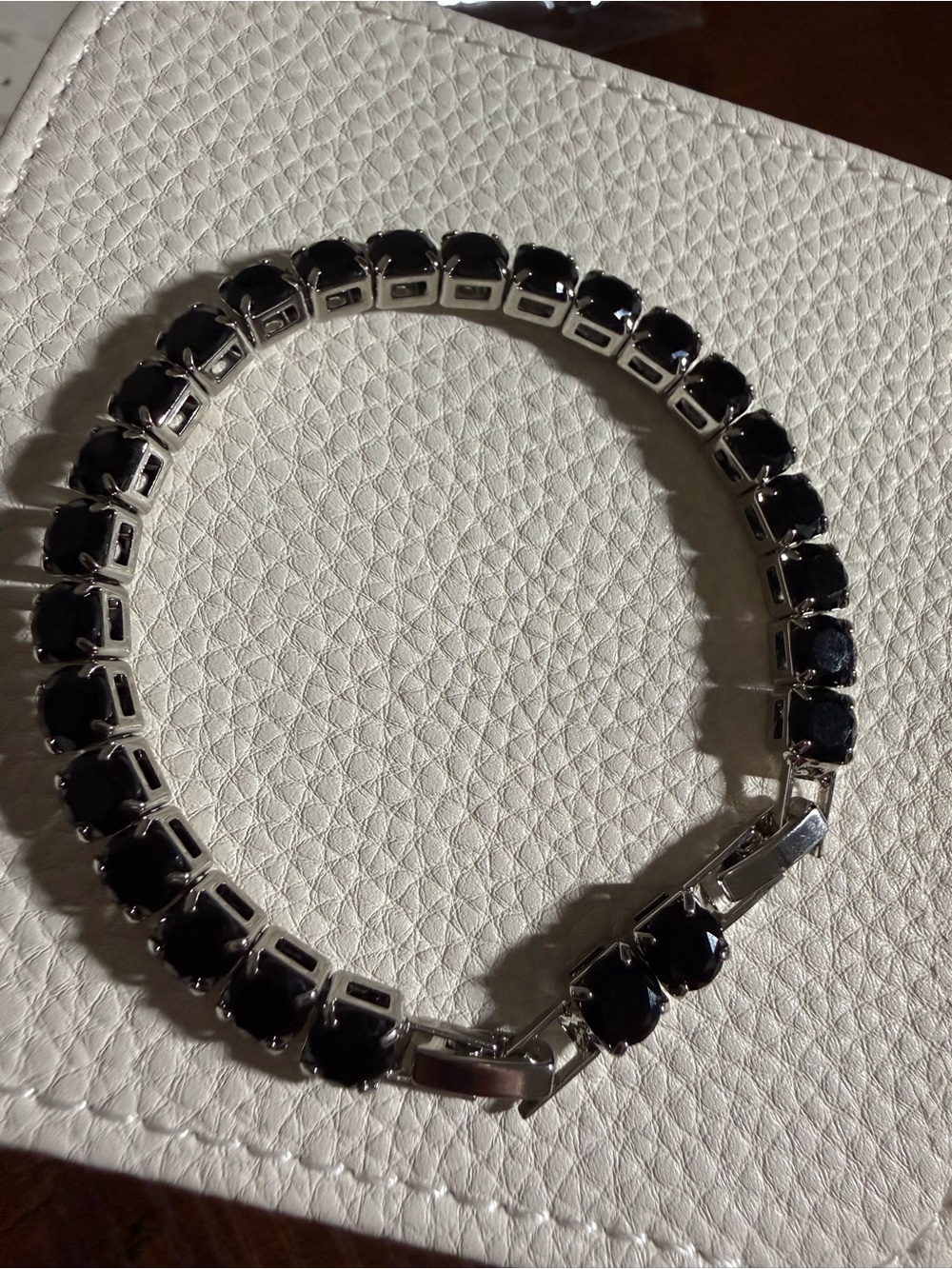 Black Stone Tennis Bracelet - 18K White Gold Filled